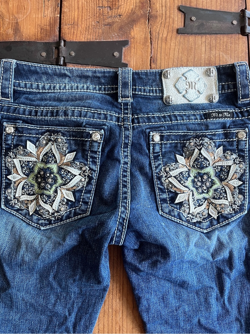 Miss Me Dark Wash Floral Cuffed Capri Jeans